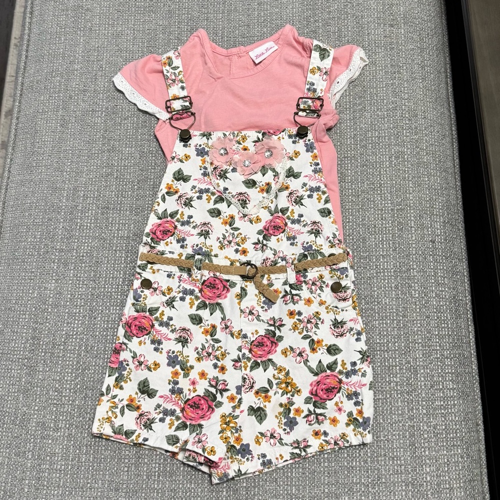 Little Lass Pink and Floral Overalls